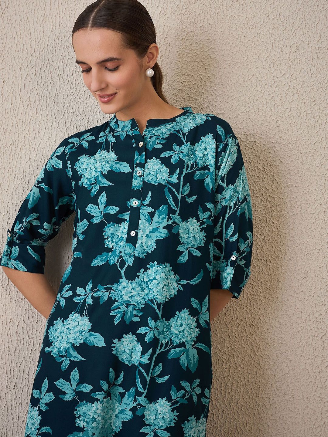 Dhiyona IE Printed Mandarin Collar Tunic With Palazzo