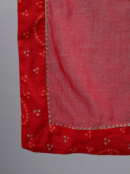 Dhiyona IS Women's Bandhani Printed Gotta Patti Pure Cotton Kurta with Sharara & With Dupatta