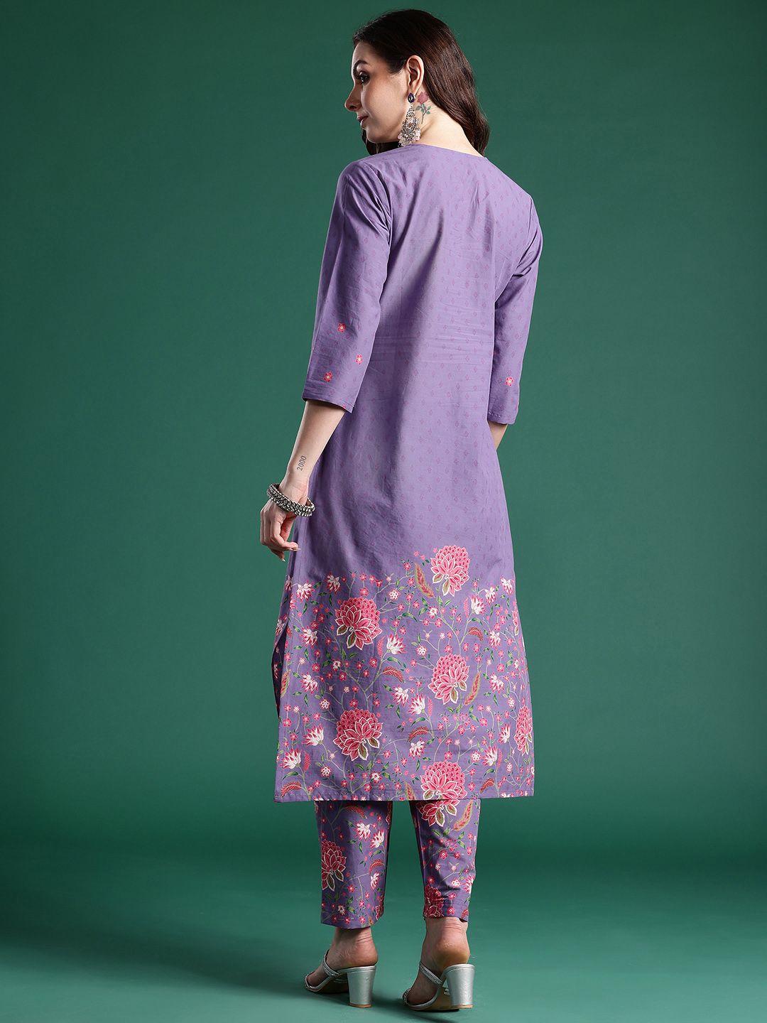 Floral Printed Pure Cotton Kurta with Trousers