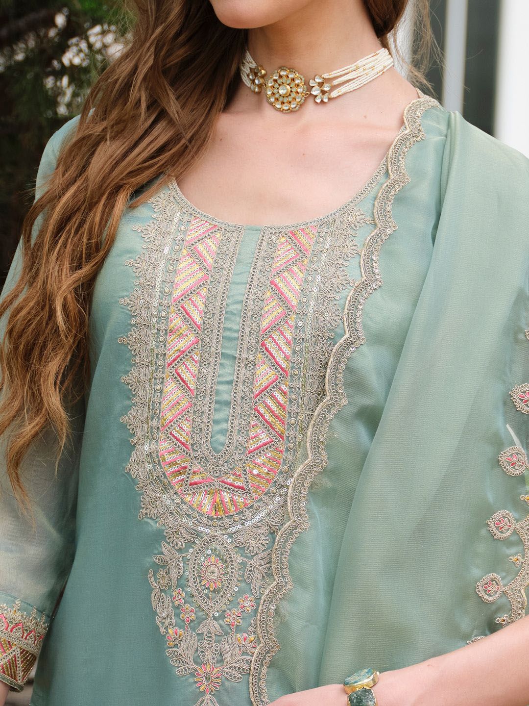 Yoke Design Round Neck Kurta With Trousers & Dupatta