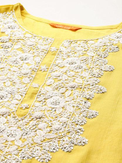 Dhiyona IE Ethnic Motifs Embroidered Thread Work Kurta with Trousers