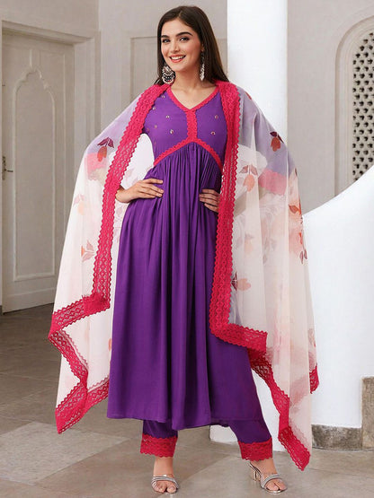 Dhiyona IS Women's Women Printed Regular Kurta with Trousers & With Dupatta