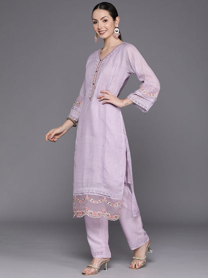 Dhiyona IE Floral Embroidered Regular Thread Work Linen Kurta with Trousers & Dupatta