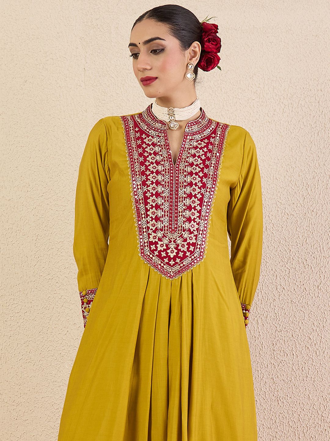 Women Solid Embroidered Kurta with Pyjama