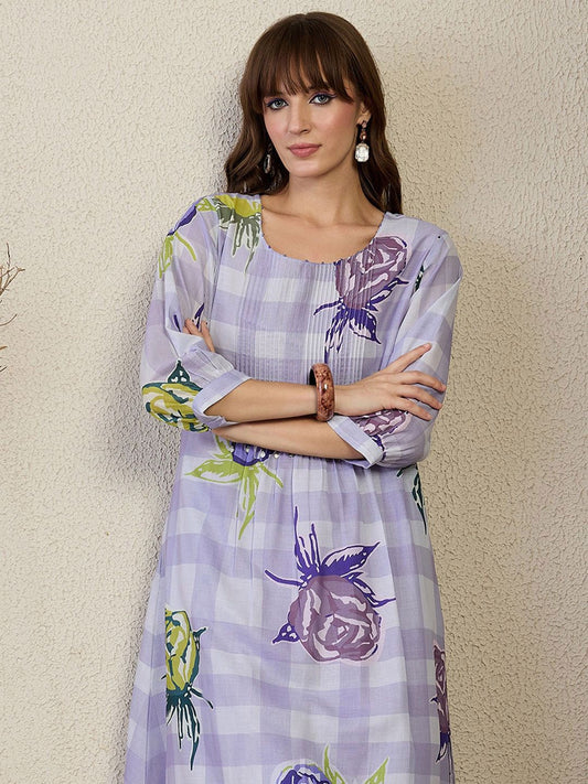 Dhiyona IE Printed Round Neck Tunic With Trousers Co-Ords