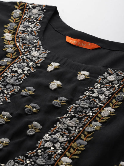 Dhiyona IE Floral Embroidered Thread Work Kurta with Trousers & With Dupatta