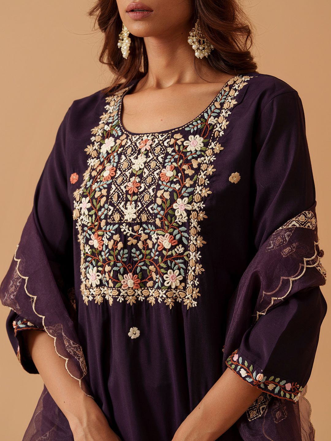 Dhiyona PD Women Round Neck Embroidered Kurta With Trousers & Dupatta