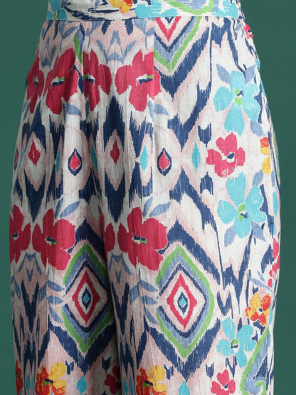 Dhiyona IE Women Printed Panelled Pure Cotton Kurta with Trousers