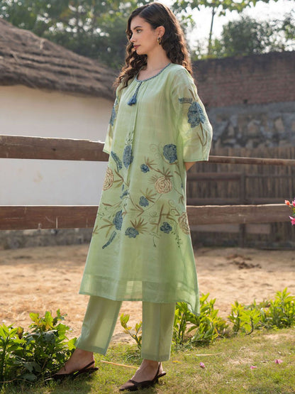Dhiyona IE Floral Printed Pure Cotton Tunic With Trousers Co-Ords