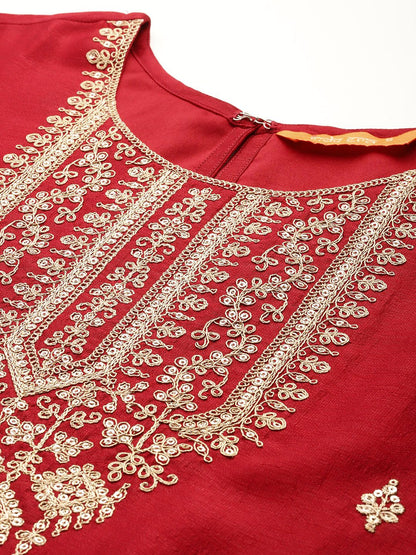Dhiyona IE Ethnic Motifs Embroidered Sequinned Kurta With Trousers & Dupatta