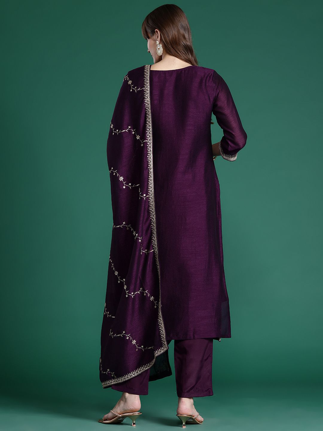 Ethnic Motifs Embroidered Sequinned Kurta with Trousers & Dupatta