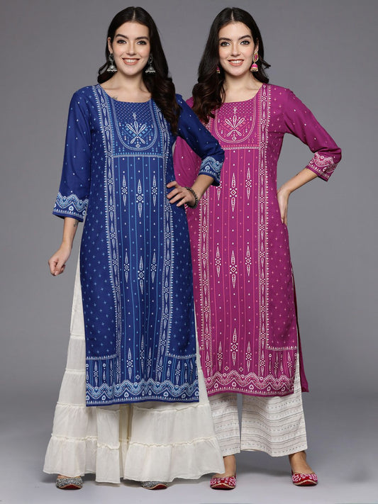 Dhiyona IE Pack of 2 Ethnic Motifs Printed Kurta