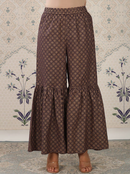 Dhiyona OD  Purple Floral Printed Pure Cotton Kurta With Sharara & Dupatta