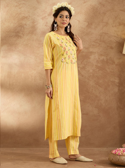 Dhiyona IE Floral Embroidered Pure Cotton Straight Kurta with Trouser