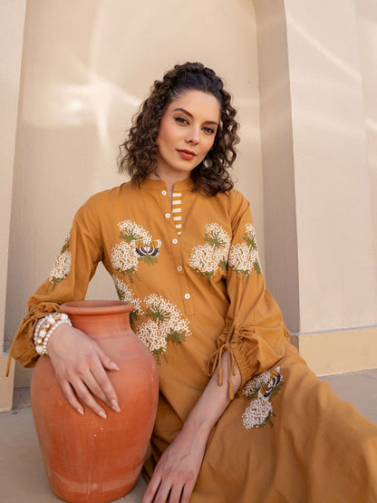 Dhiyona IE Floral Embroidered Pure Cotton Tunic With Trousers Co-Ords