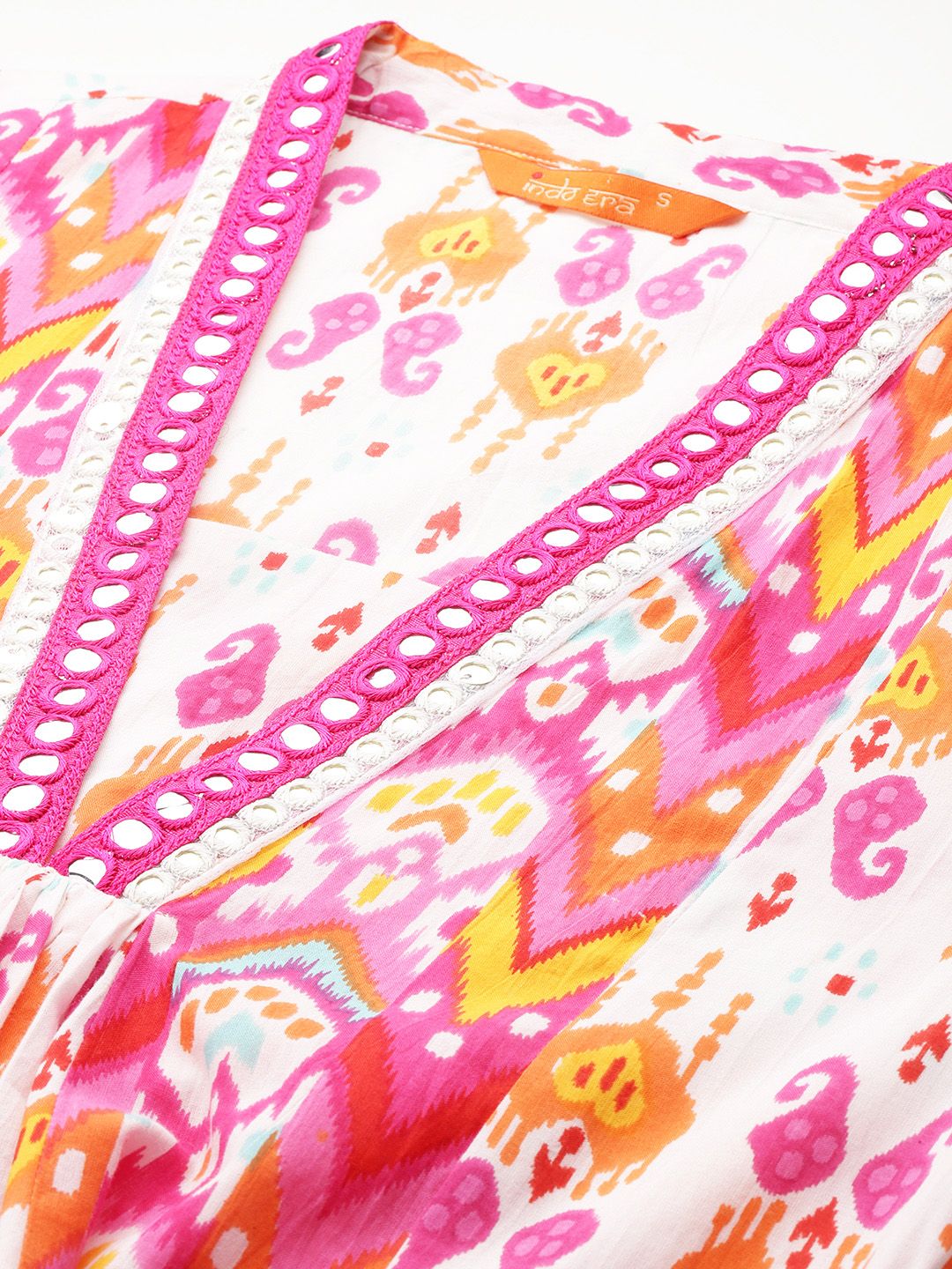 Ethnic Motifs Printed Mirror Work Pure Cotton Kurta with Trousers & With Dupatta