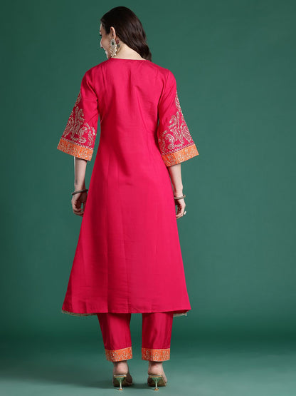 Ethnic Motifs Embroidered Regular Kurta with Trousers