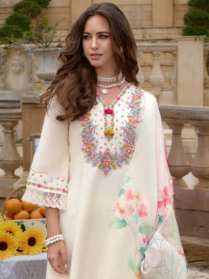 Floral Embroidered Kurta With Trousers & Dupatta