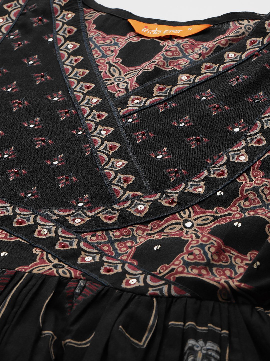 Ethnic Motifs Printed Angrakha Beads & Stones Pure Cotton Kurta Set