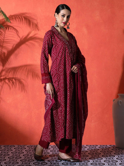 Dhiyona SN Women's Floral Embroidered A-Line Pure Cotton Kurta & Trousers Kurta Set