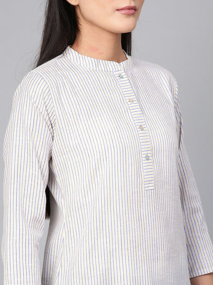 Dhiyona IE Women Blue & White Striped Cotton Kurta