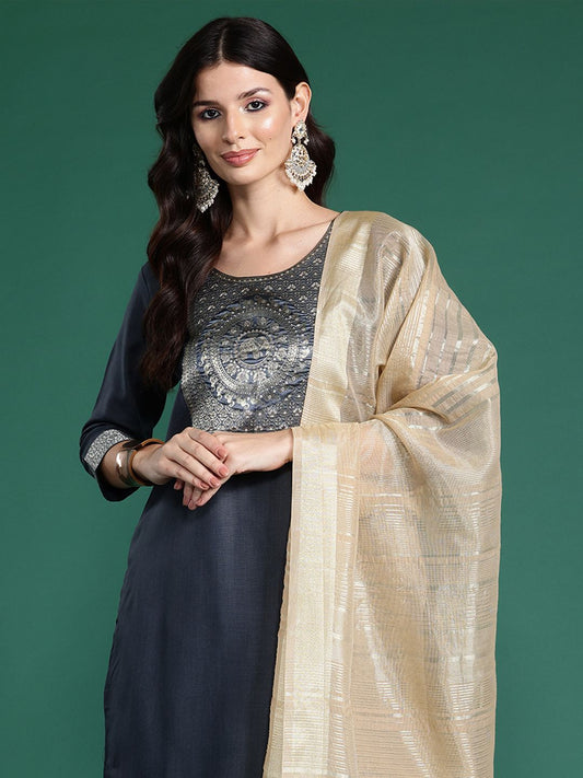 Dhiyona IE Yoke Design Regular Kurta With Palazzos & Dupatta