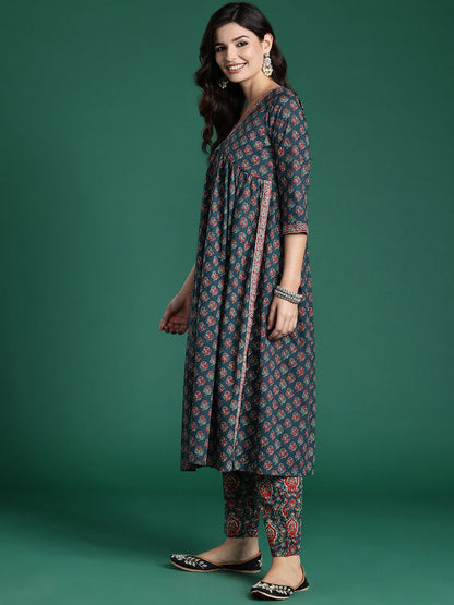 Ethnic Motifs Printed Empire Pure Cotton Kurta with Trousers