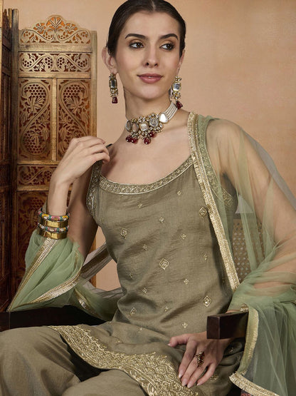 Dhiyona PD Women Floral Embroidered Thread Work Kurta With Palazzos And Dupatta