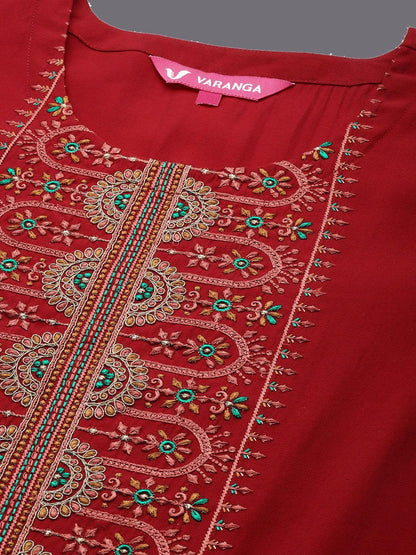 Dhiyona VA Women'sEthnic Motifs Yoke Design Thread Work Straight Kurta with Palazzo & Dupatta