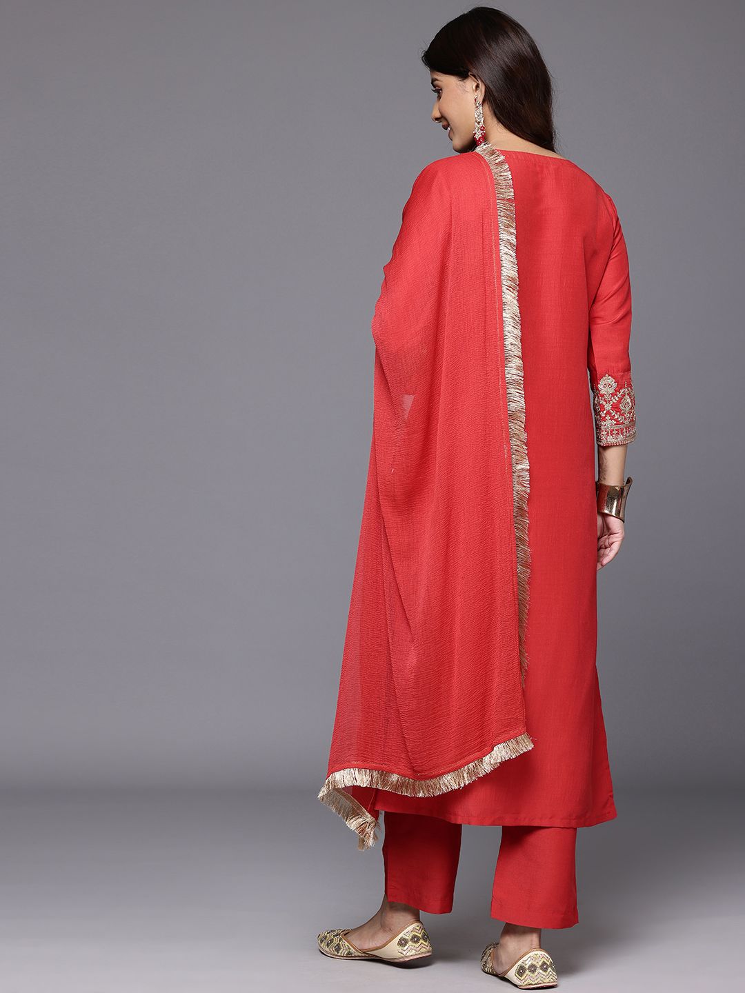 Dhiyona VA Women's Ethnic Motifs Embroidered Kurta with Palazzos & With Dupatta