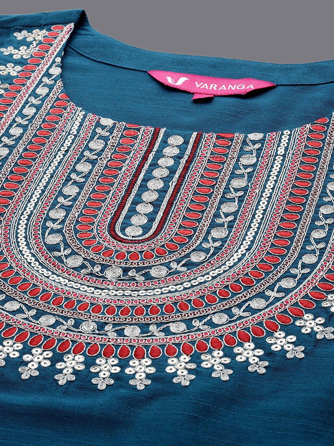 Dhiyona VA Women'sEthnic Motifs Yoke Design Sequinned Kurta with Trousers & With Dupatta