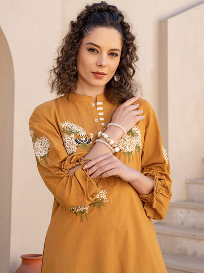 Dhiyona IE Floral Embroidered Pure Cotton Tunic With Trousers Co-Ords