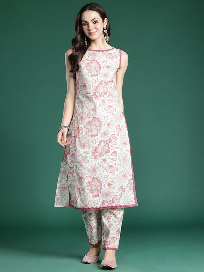 Dhiyona IE Floral Printed Pure Cotton Kurta with Trousers