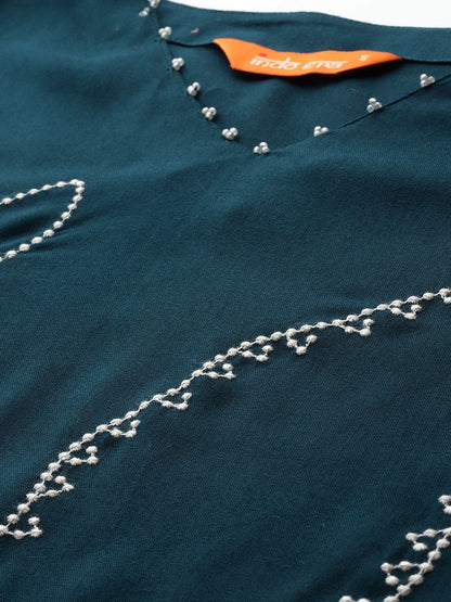 Dhiyona IE Floral Embroidered Regular Thread Work Kurta with Palazzos