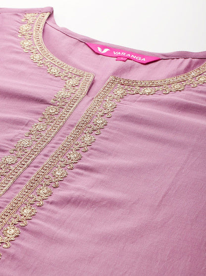 Dhiyona VA Women'sEmbroidered Zari Kurta With Palazzos & Dupatta