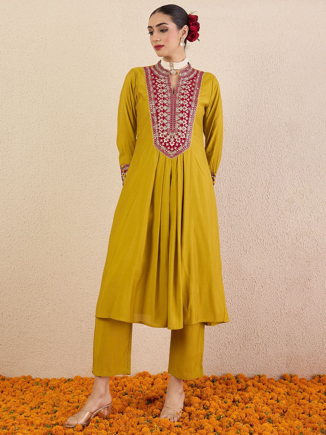 Women Solid Embroidered Kurta with Pyjama