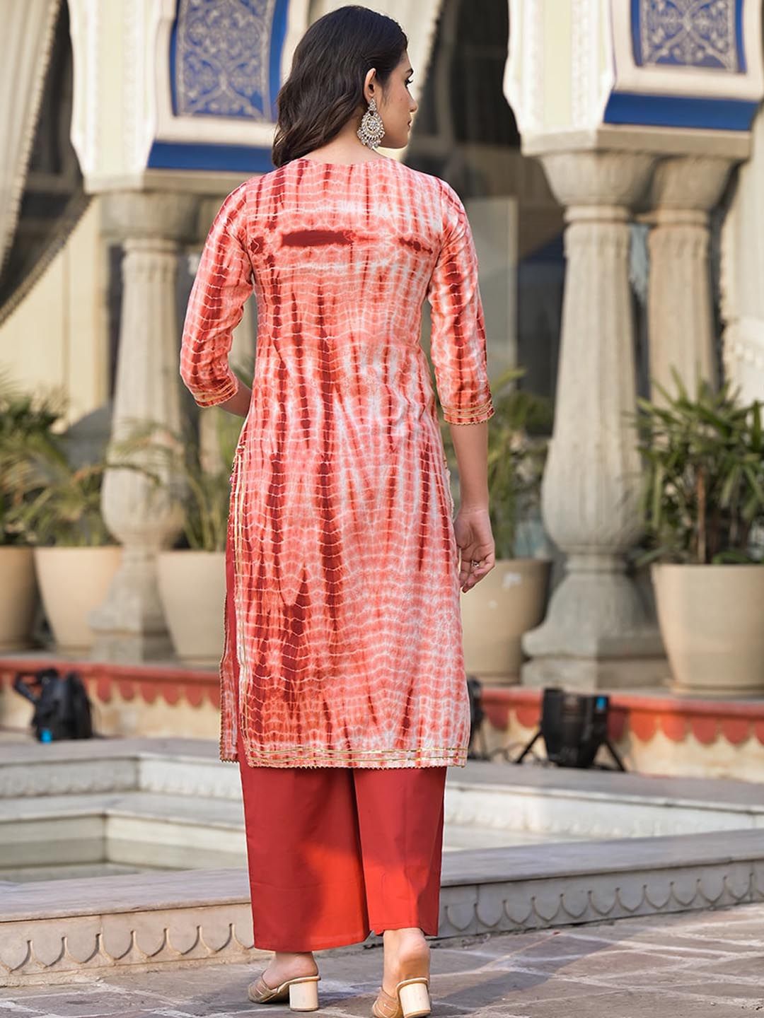 Dhiyona VA Women'sAbstract Printed Regular Pure Cotton Kurta with Palazzos & Dupatta