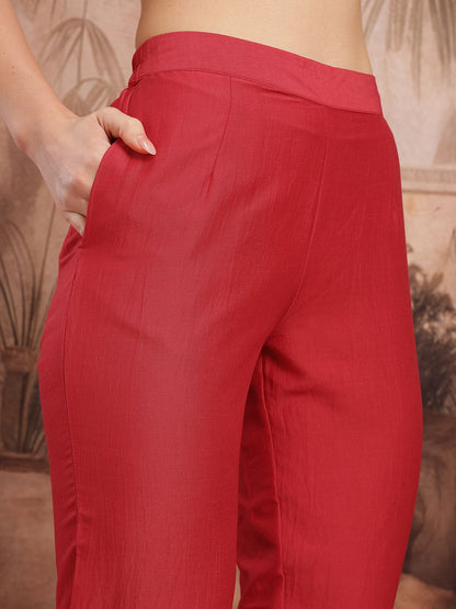 Dhiyona SN Women's Ethnic Motifs Printed with Foil Technique Regular Kurta with Trousers