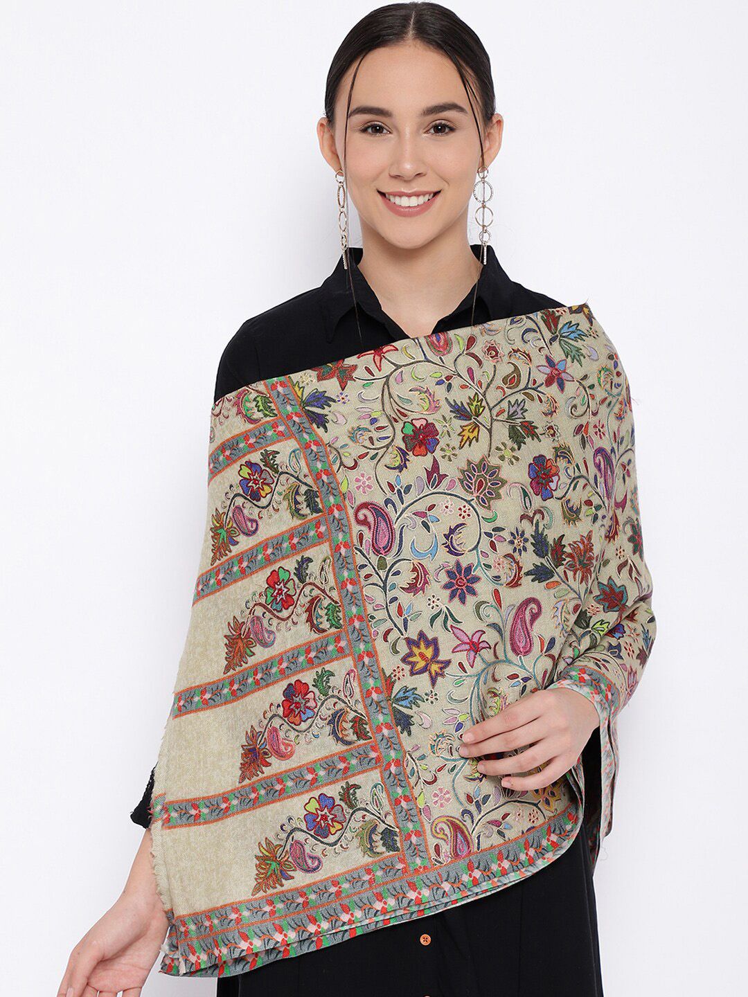 Dhiyona PA Women Embroidered Pure Wool Kalamkari Shawl