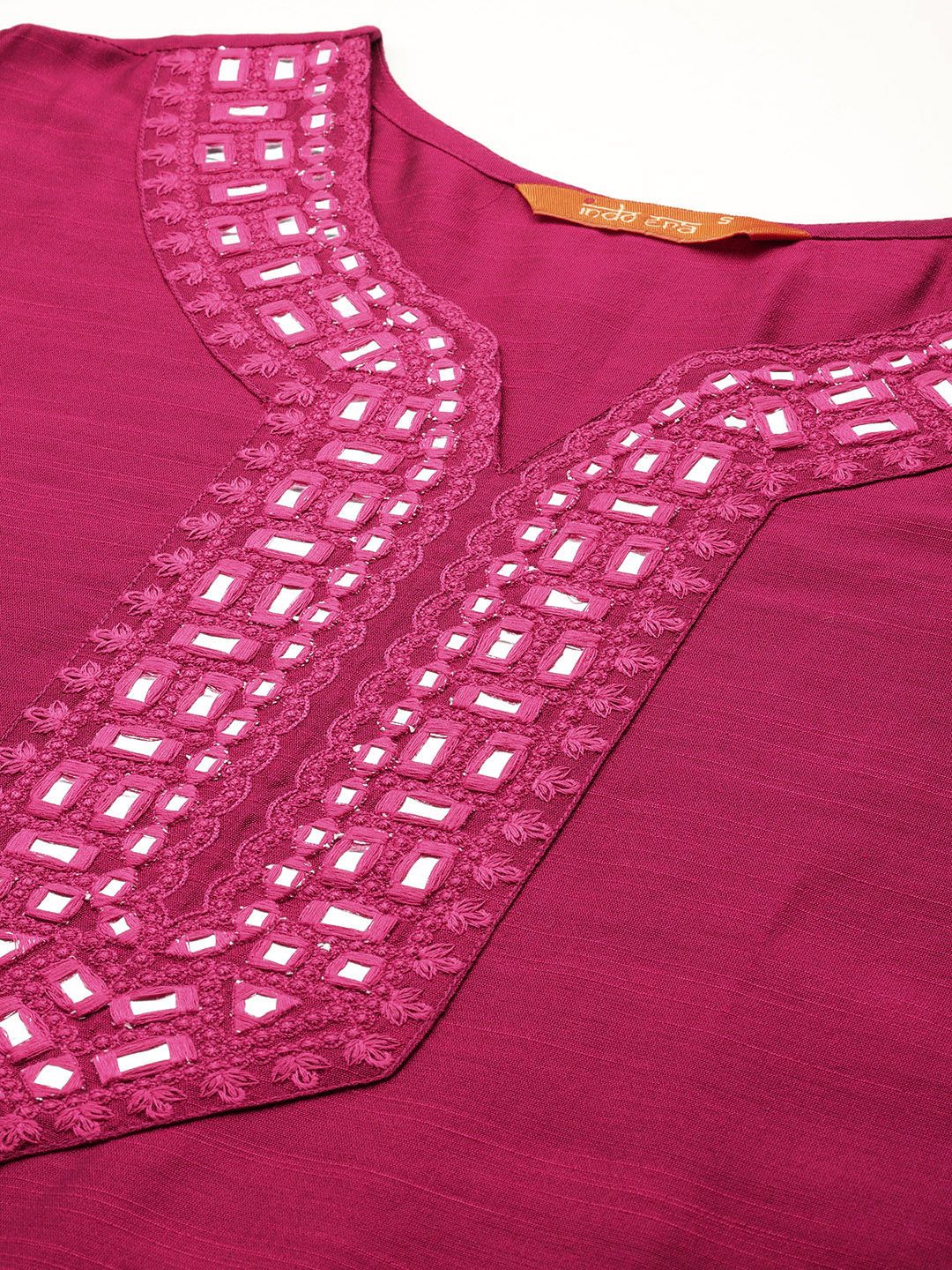 Yoke Design Mirror Work Kurta With Trousers & Dupatta