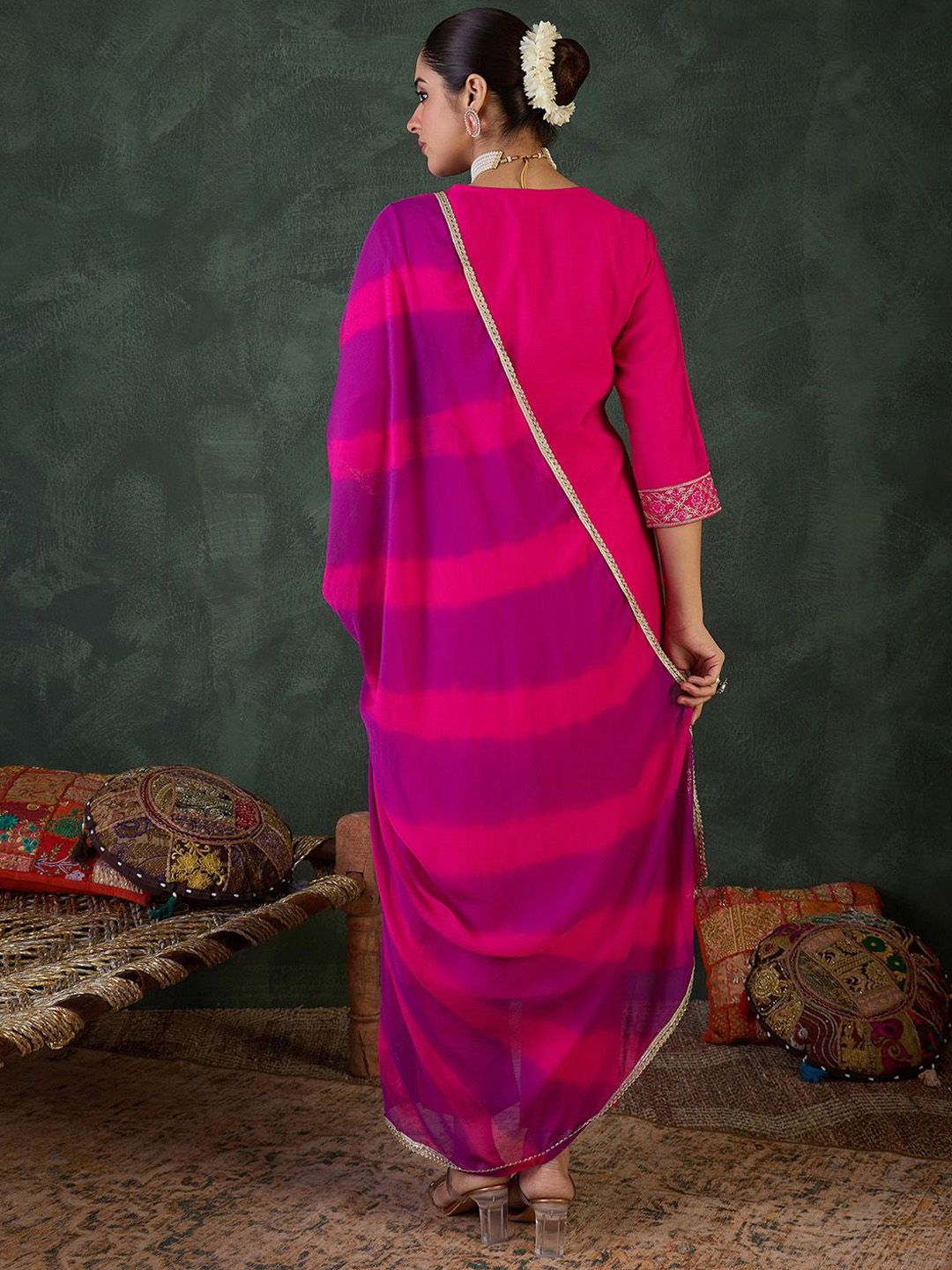 Ethnic Motifs Embroidered Sequinned Kurta With Trousers & Dupatta