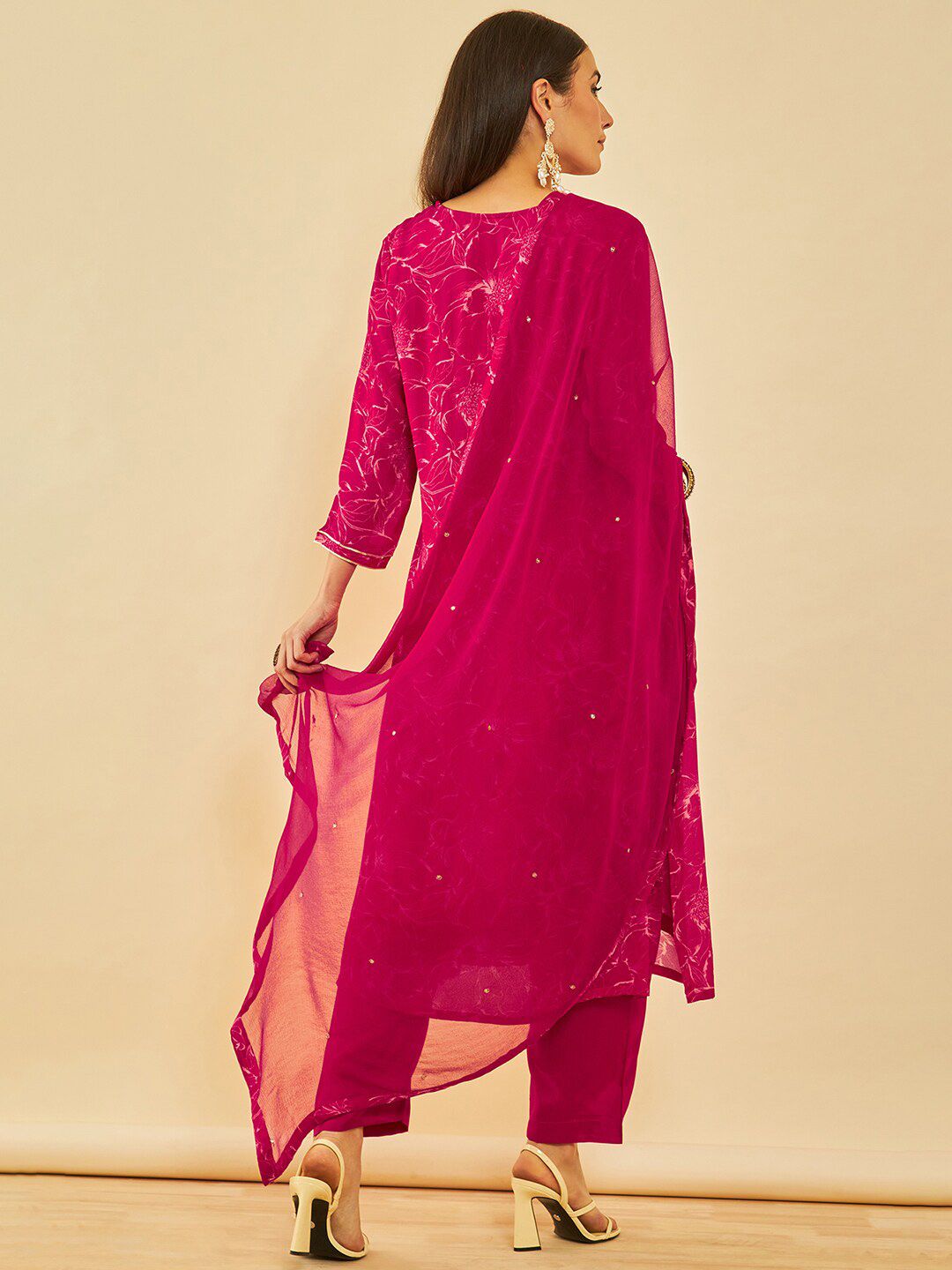 Dhiyona SO Women's Floral Embroidered Regular Gotta Patti Kurta with Trousers & Dupatta