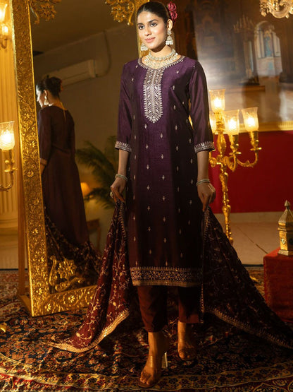 Women Ethnic Motifs Embroidered Regular Kurta with Trousers & With Dupatta