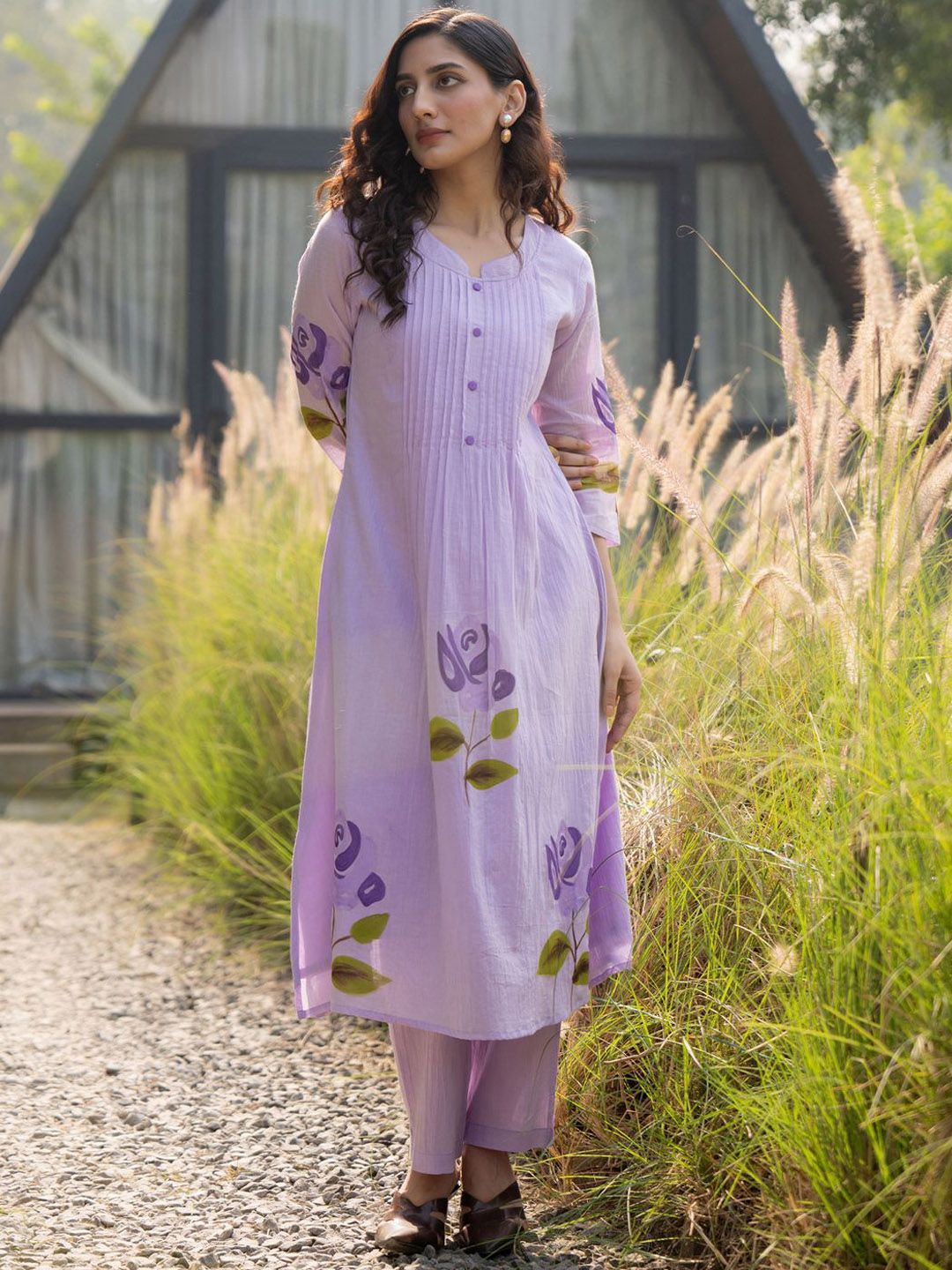 Women Printed Pure Cotton A-Line Kurta with Trouser
