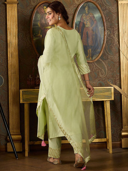 Dhiyona IE Floral Embroidered Stones & Beads Work Kurta With Trousers & Dupatta
