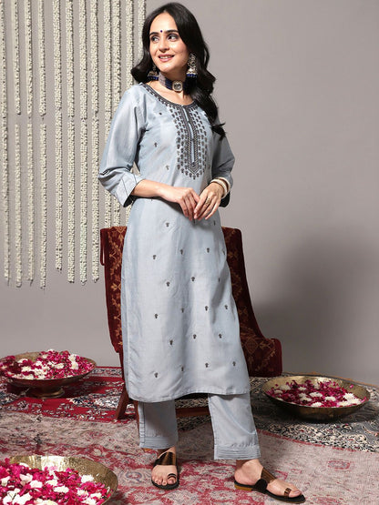 Dhiyona VA Women's Sequinned Kurta with Trousers & With Dupatta