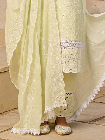 Women Ethnic Motifs Embroidered Cotton Kurta with Trousers & Dupatta