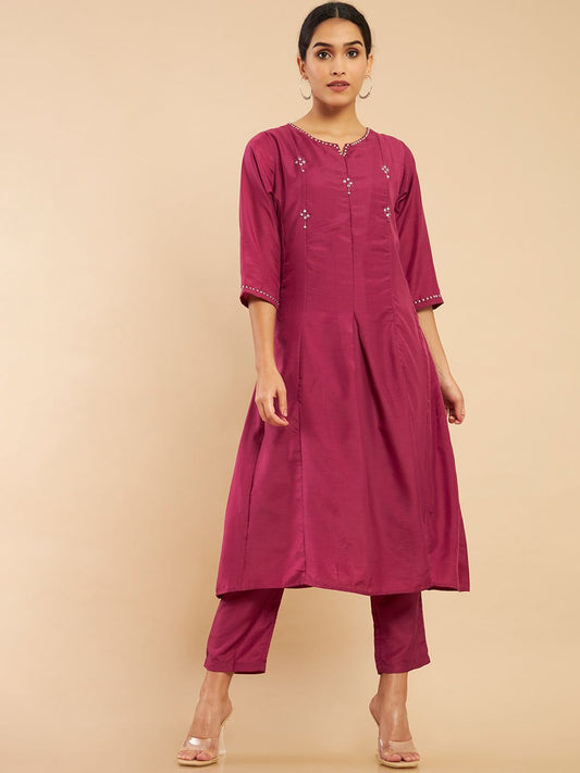 Dhiyona SO Women's Women Pink Sequinned Kurta with Trousers