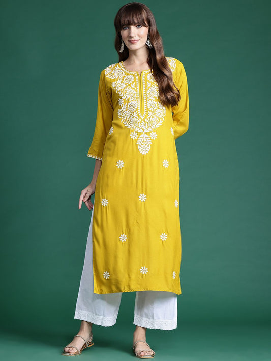 Dhiyona IE Floral Embroidered Thread Work Kurta