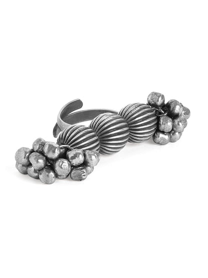 Dhiyona RJ Women's Oxidised Silver-Plated Ghungroo-Studded Handcrafted Adjustable Finger Ring